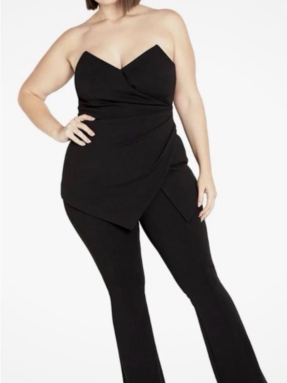 Strapless Black Deep V Fitted Jumpsuit